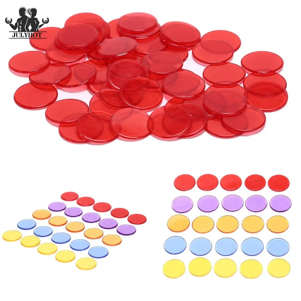 2019 New 1.5cm Plastic Poker Chips Casino Bingo Markers for Fun Family Club Carnival Bingo Game Supplies Acce 5Colors 50Pcs