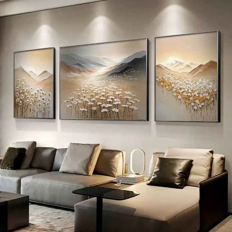 Handmade Oil Painting, Rizhao Jinshan, Living Room Hanging Painting, Corridor Mural, Sofa Background Wall Decoration, 3 Panel