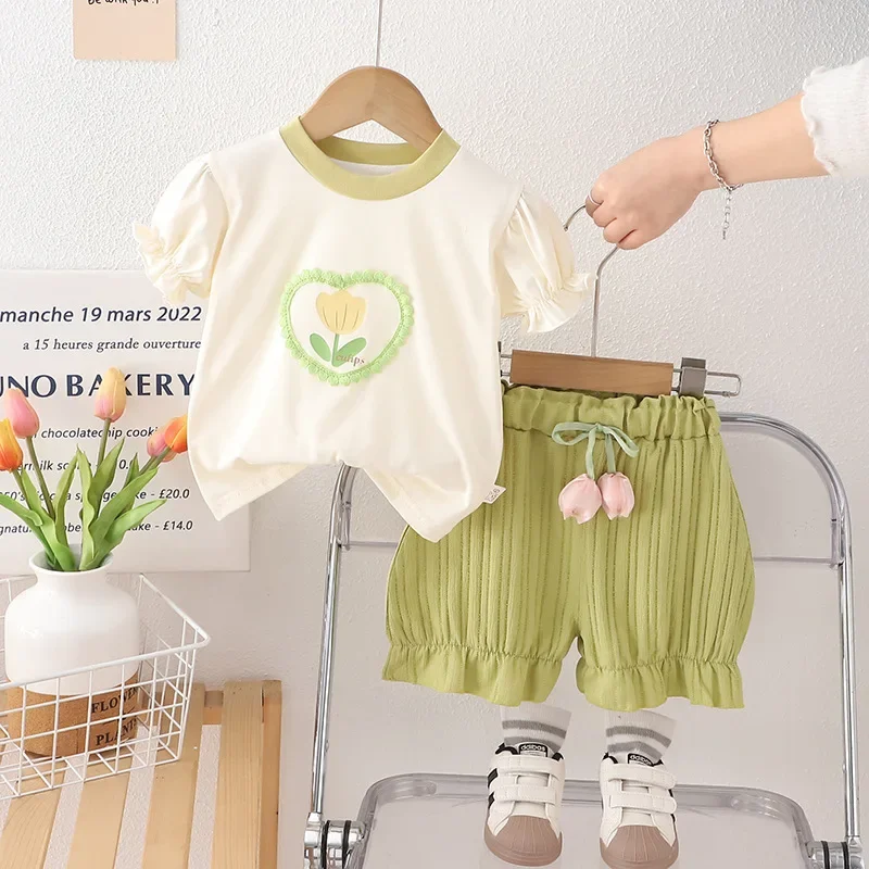 

New Summer Baby Clothes Suit Children Girls Short Sleeved T-Shirt Shorts 2Pcs/Set Infant Fashion Casual Clothing Kids Tracksuits