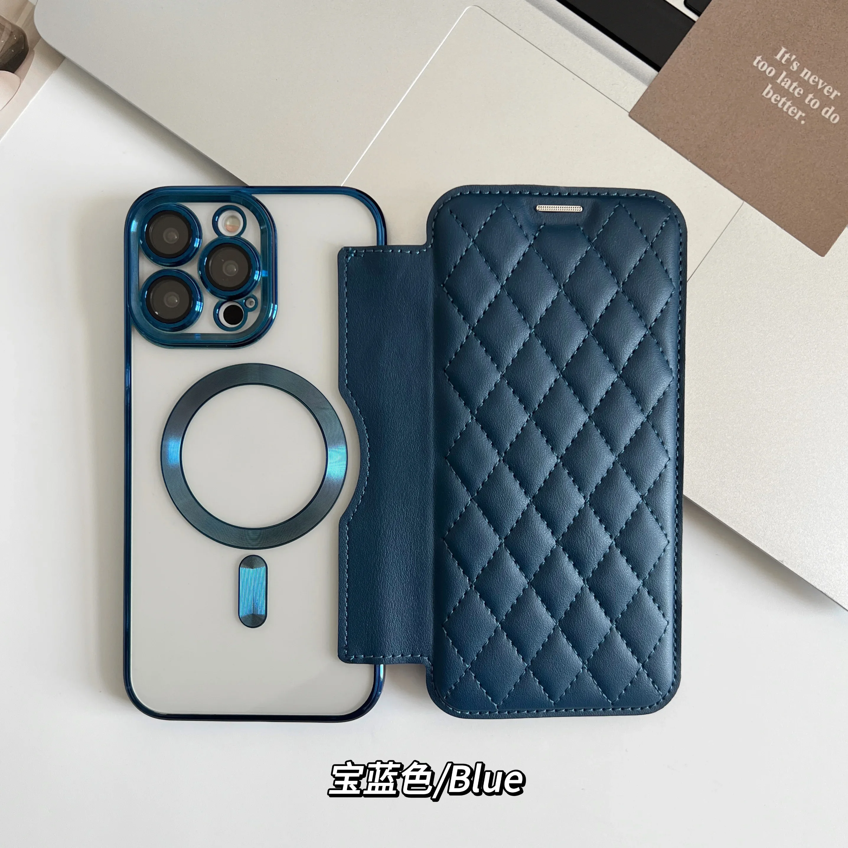 

Electroplated Flip rhomboid Leather Case for iPhone 11 12 13 14 15 16Plus Pro Max for Magsafe Wireless Charging Protection Cover