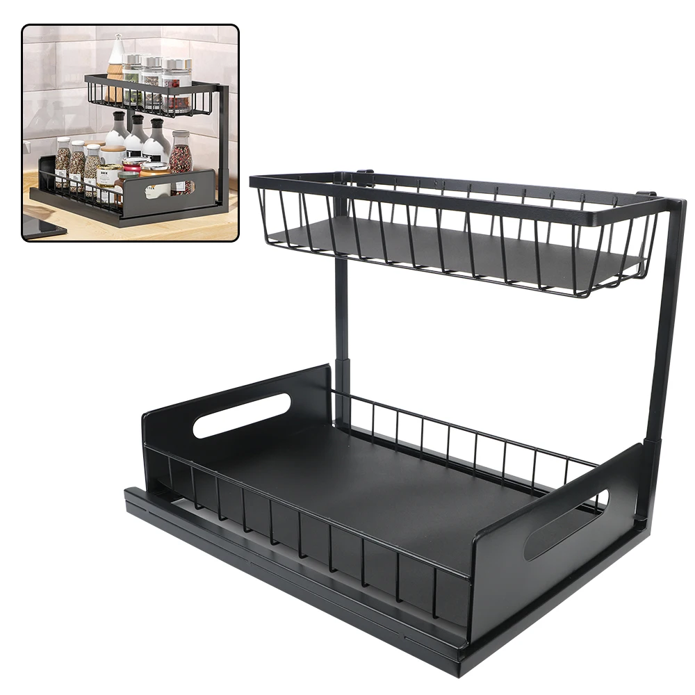 

Kitchen Spice Shelves Kitchen Cupboard Storage Organizers Metal Drawer Slid Basket Seasoning Bottle Pull Out Rack Accessories