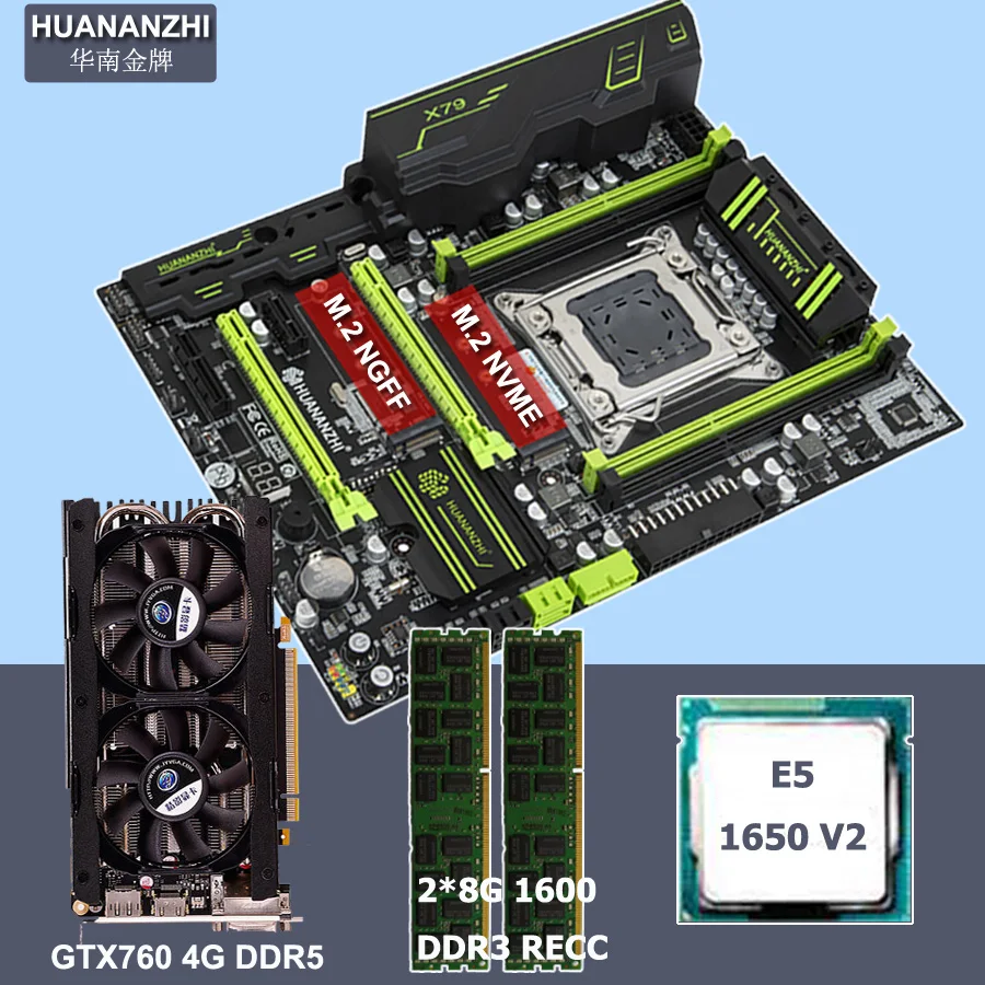 

Супер материнская плата HUANANZHI X79 с ЦП Intel Xeon E5 1650 V2 3,5 ГГц и ОЗУ 16 Гб (2*8 ГБ) 1600 RECC и GPU GTX760 4G Combo
