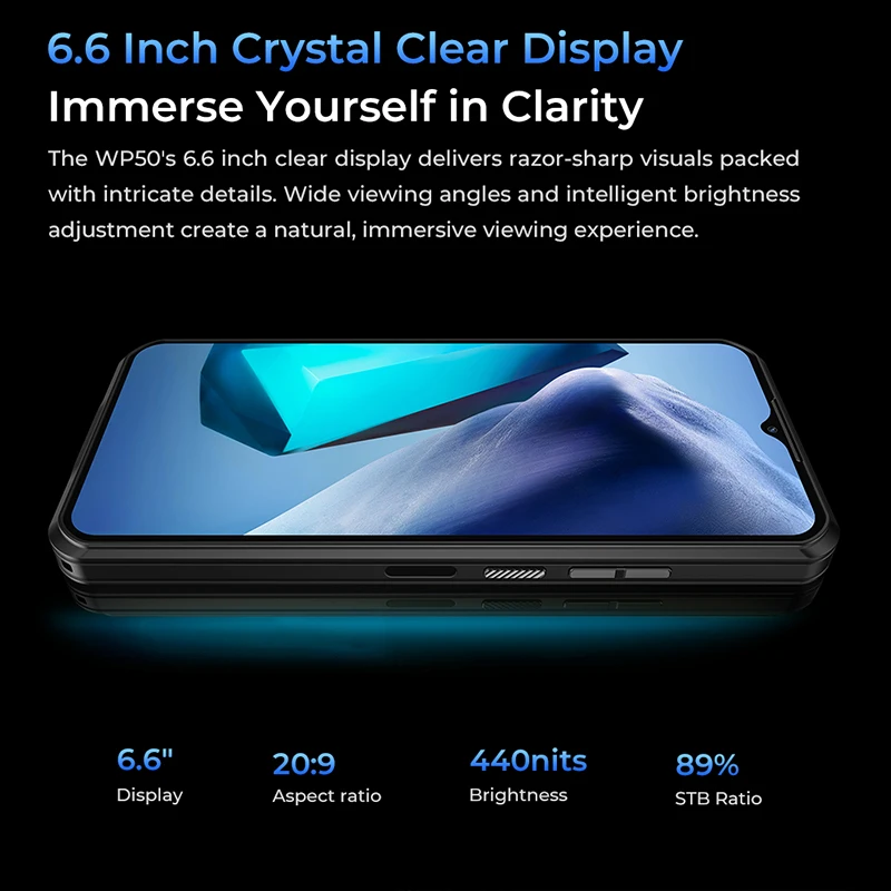 Wytrzymały smartfon Oukitel WP50 wersja globalna 6.6 "wyświetlacz HD+ 4 GB + 256 GB MTK wymiar 6100 + 6500 mAh 48 MP telefon komórkowy NFC