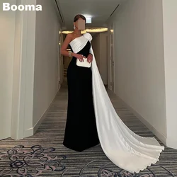 Booma Black and White Mermaid Evening Dresses One Shoulder 3D Flowers Cape Formal Occasion Gowns for Women Arabic Prom Dress