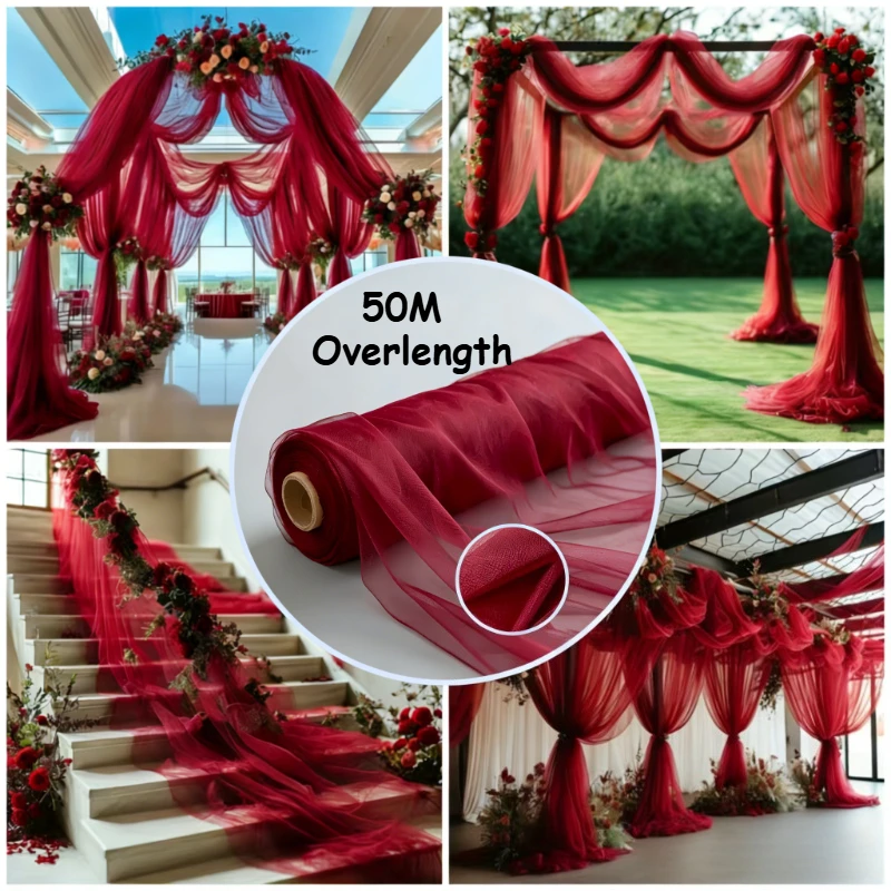 50 Meter Hochzeitsdekoration Tüllrolle Kristall-Organza Transparenter Stoff für Geburtstagsfeier-Hintergrund Hochzeitsstuhl-Bänder Deko-Garn – Detail 16