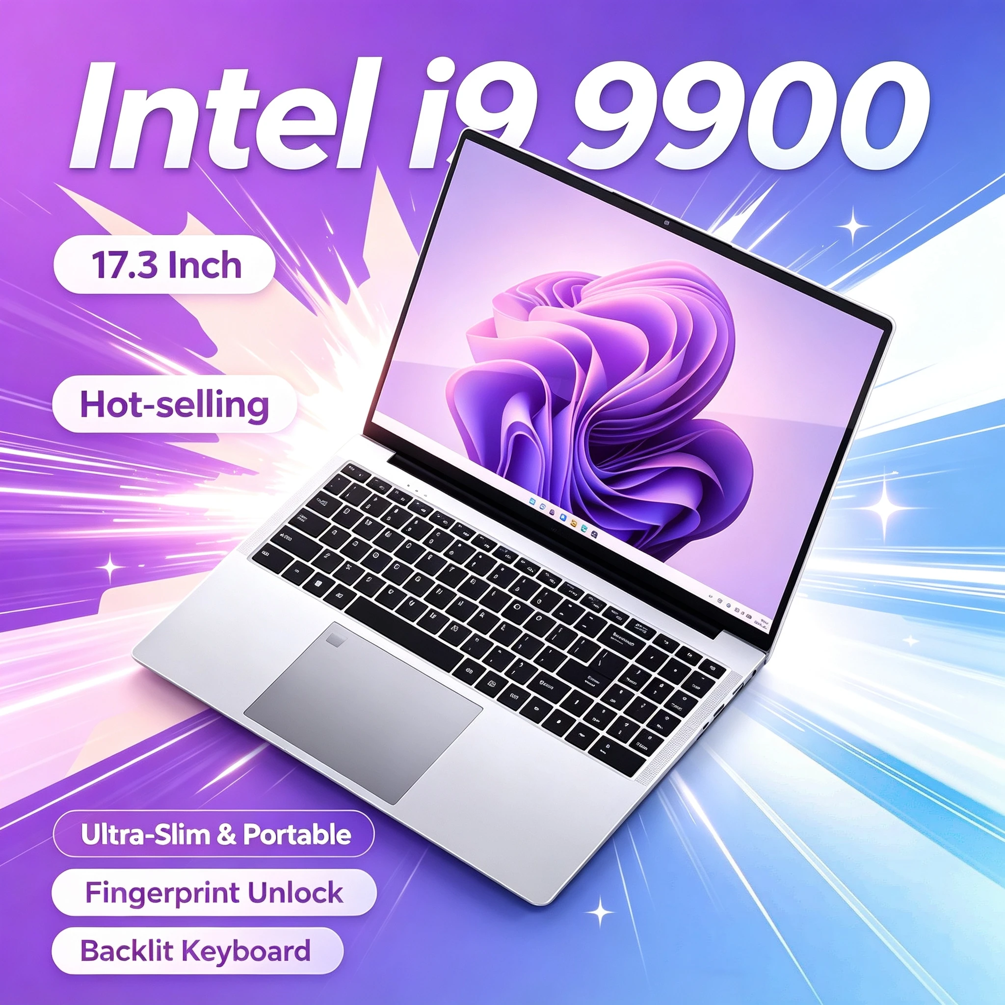 32GB RAM Laptop Intel i9 9900 17.3 Inch 2TB SSD Fingerprint Unlock Full Size Gaming Notebook Work Study Pro