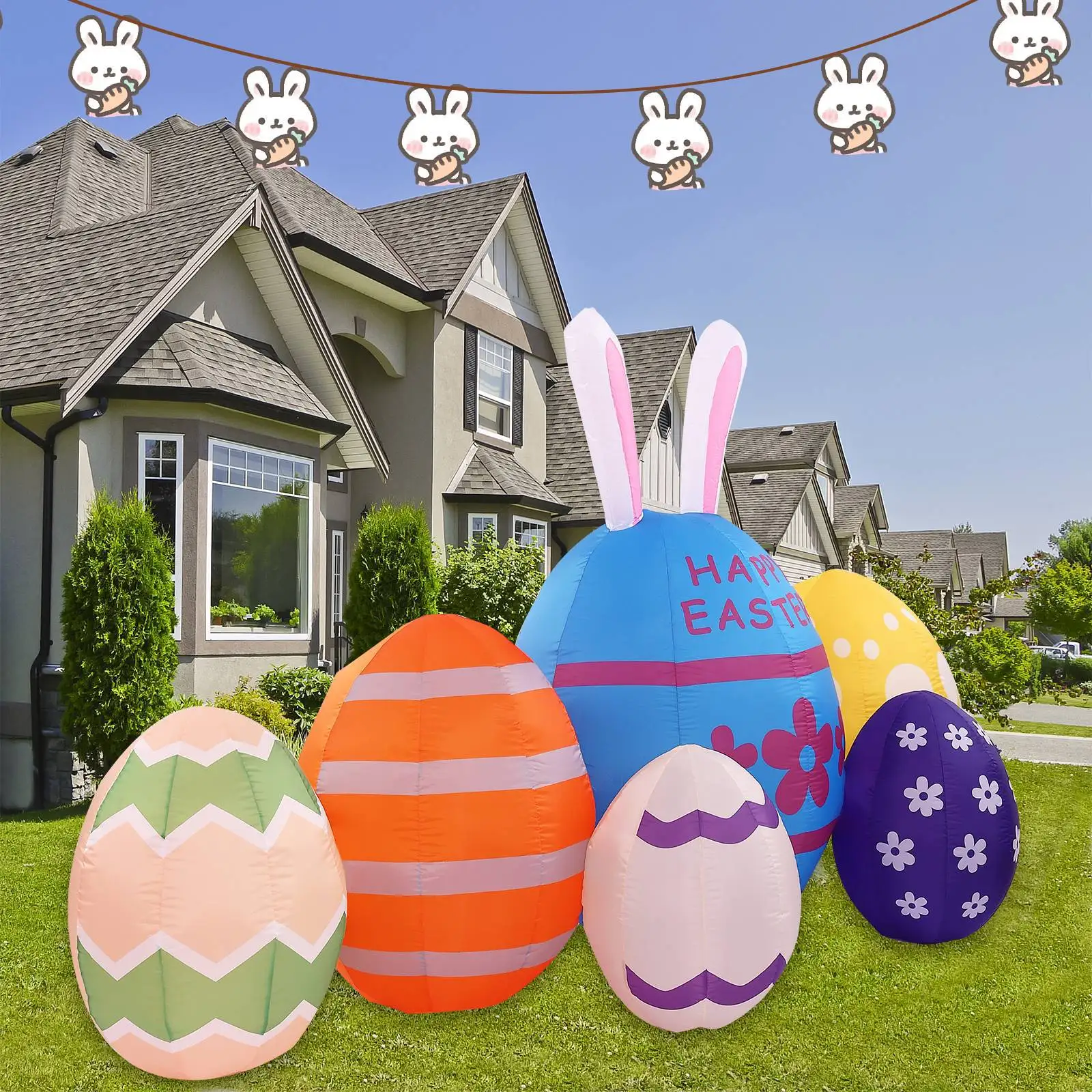 8.5 Foot Long Easter Inflatable Outdoor Decorations Colorful Easter Egg Inflatable Blow Up Yard Easter Decoration for Holiday