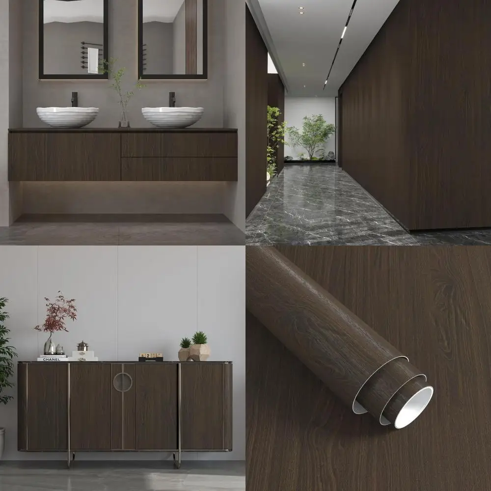 

Extra Wide Dark Brown Peel and Stick Wood Texture Wallpaper, 48 x 197 Thickened for Countertops, Desks & Paneling