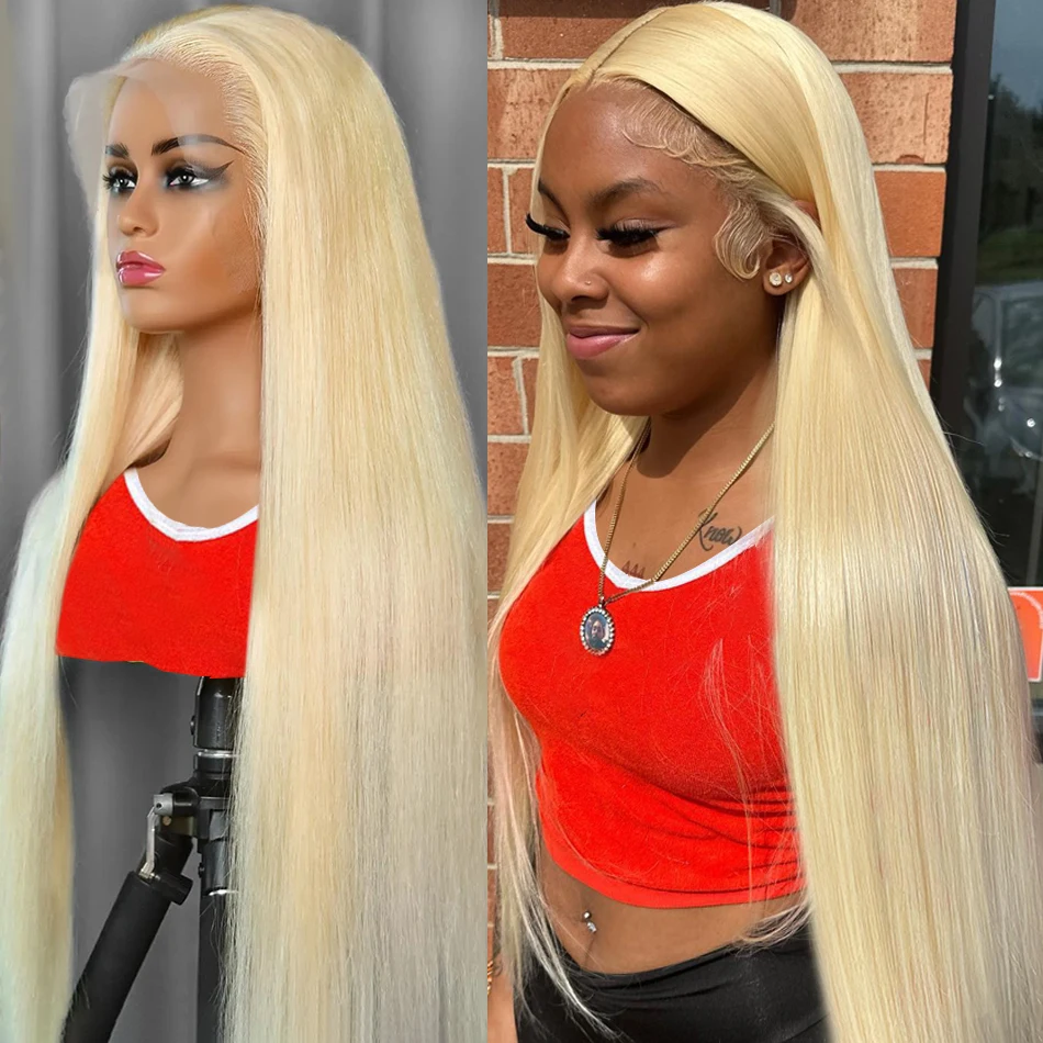 Brazilian 30 40 Inch Bone Straight 613 Honey Blonde Lace Front Human Hair Wigs HD Transparent 13x6 Full Lace Frontal Wig