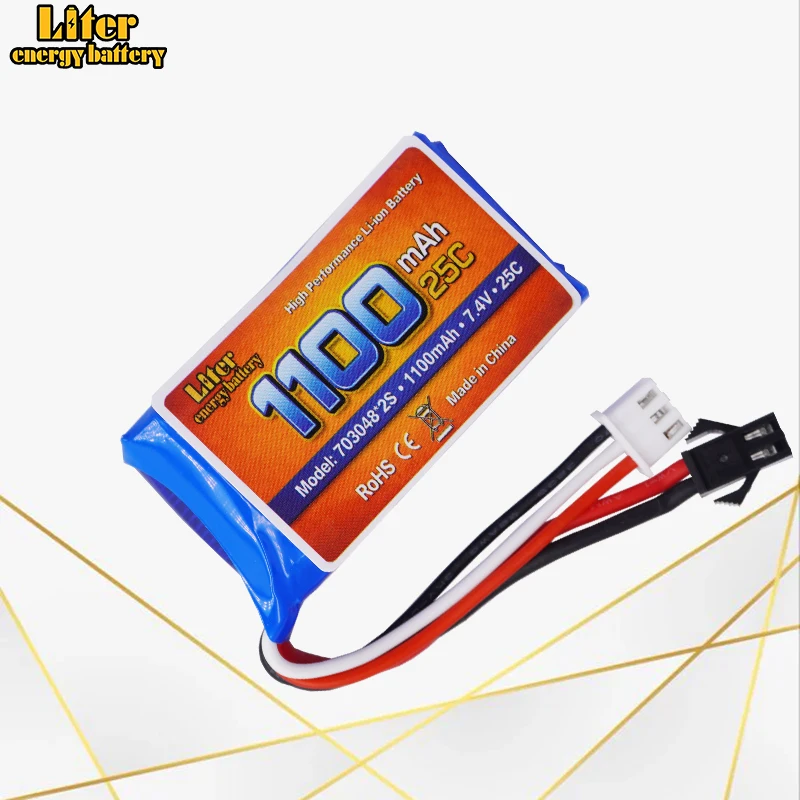 Batterie Li-ion 25C à décharge rapide, connecteurs JST & XH, protection PCB, pour modèles de drones, voitures RC, jouets et modèles réduits 7.4V 1100mAh 703048
