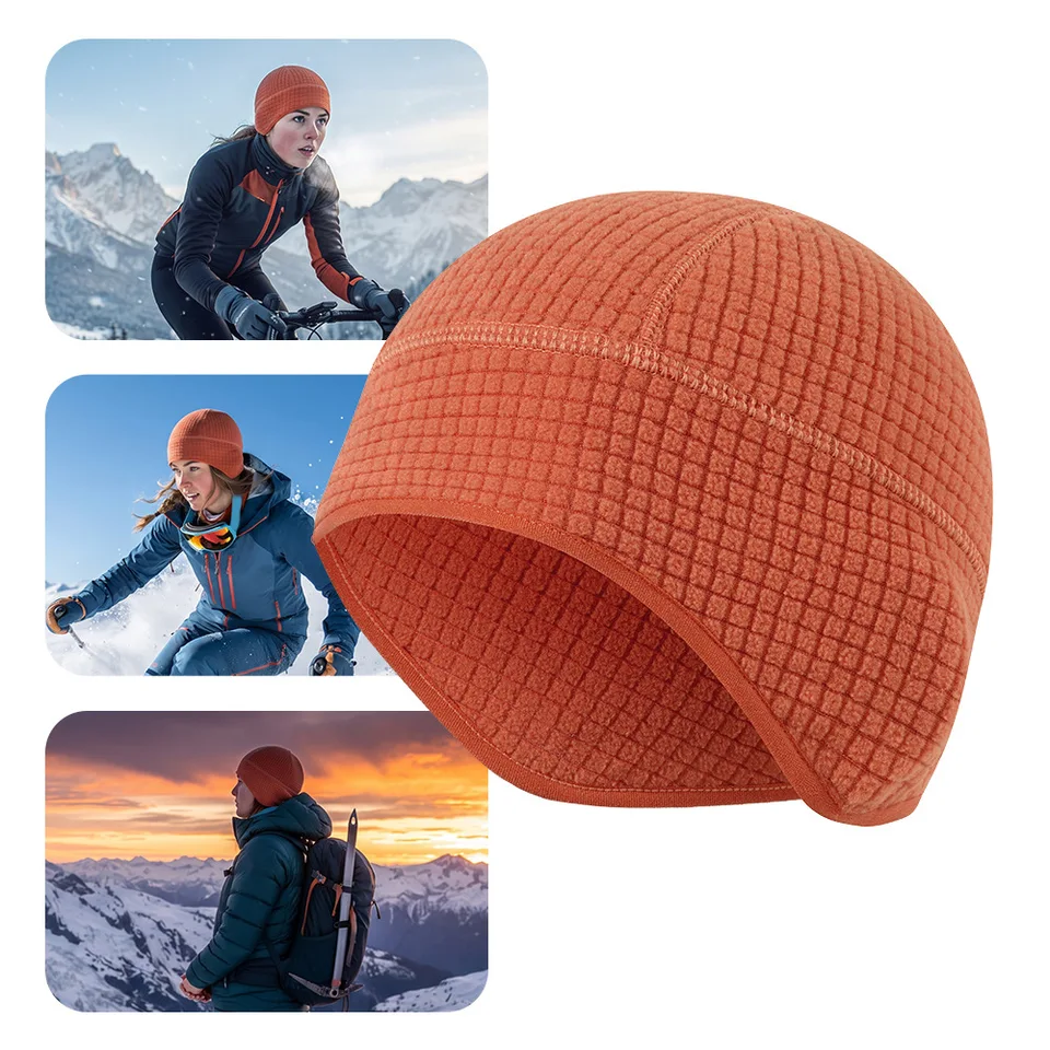 Cycling Earflap Beanie Outdoor Unisex Grid Fleece Beanie Thermal Skull Cap Autumn Winter Stretchy Ski Helmet Liner Windproof Hat, image 4