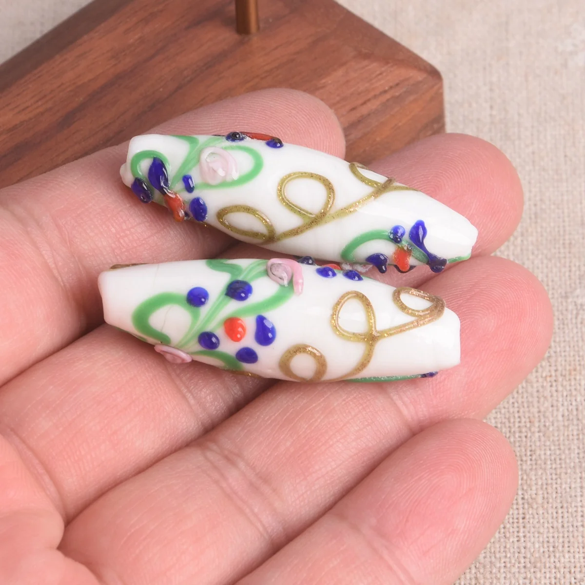 1pcs 43x15mm Oval Rugby Shape Handmade Lampwork Glass Loose Crafts Bead For Jewelry Making DIY Findings