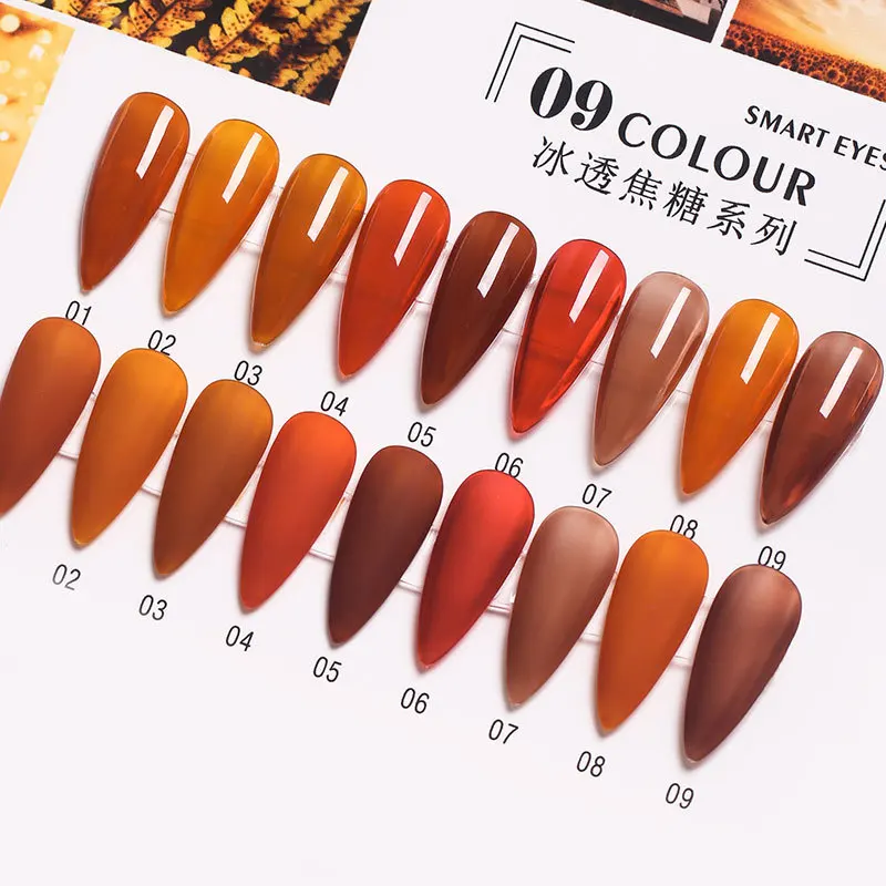 9 Colors Brown Gel Nail Polish Ice Through Caramel Lacquer 8ml Soak Off Uv Led Semi Permanent Varnish Gel for Manicure Nail Art