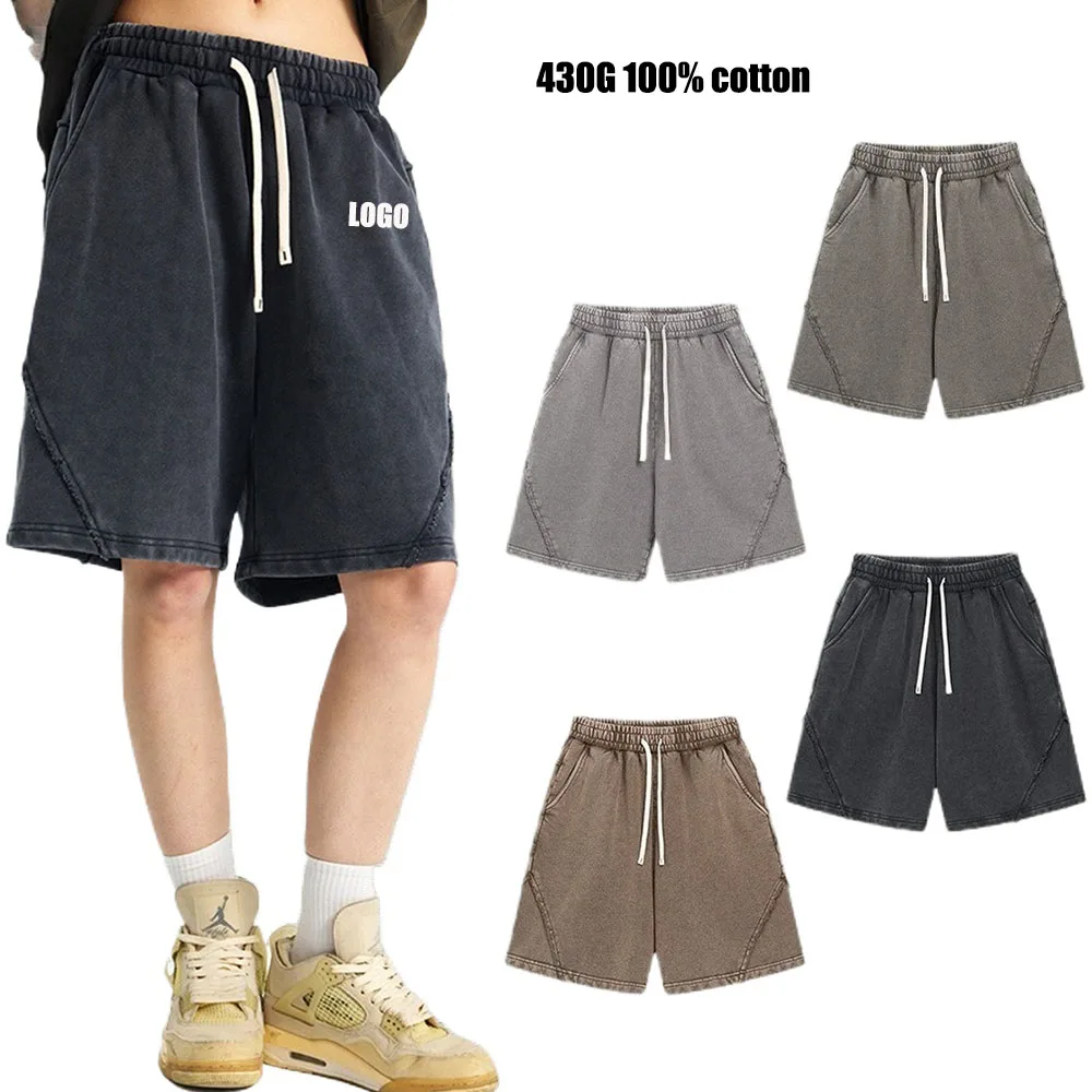 

Новые мужские шорты с логотипом по индивидуальному заказу, 430 г, тяжелые, 100% хлопок, летние шорты в стиле ретро, мужские трендовые шорты в стиле ретро