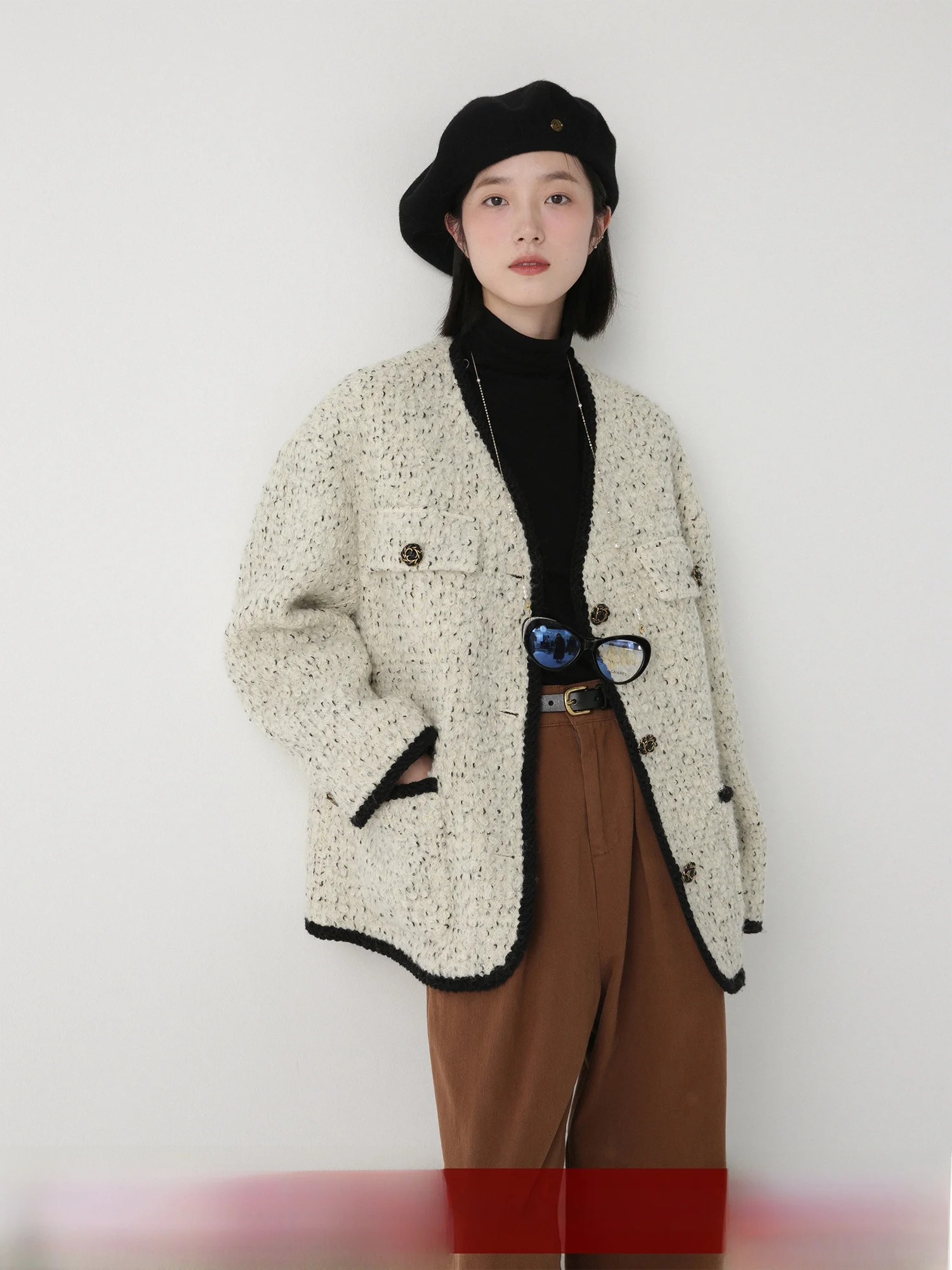 

LowCalorie All Wool ort Coat No Collar Fragile Sle Women's Autumn Winter New Sle Loose Fit Button ket Pure Color
