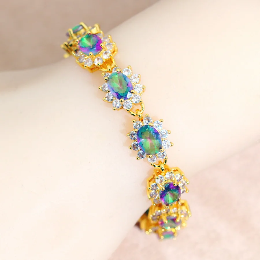 Elegant More Color Zirconia Dubai Bracelet for Women 18k Gold Plared Wedding Jewelry Birthday Gift