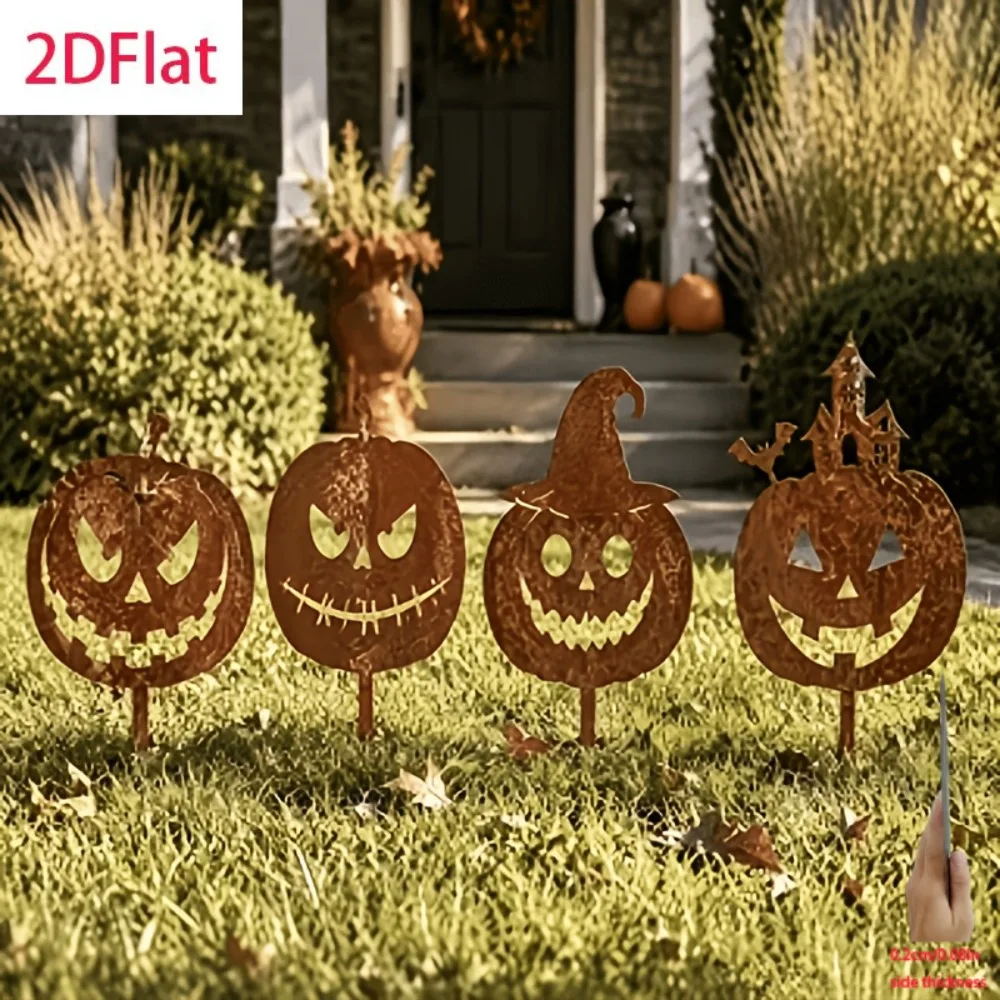 CIFBUY Wrought Iron Wall Art Halloween Decor Weatherproof For Garden Yard Lawn Outdoor Rustic Pumpkin Silhouette Ground Stake