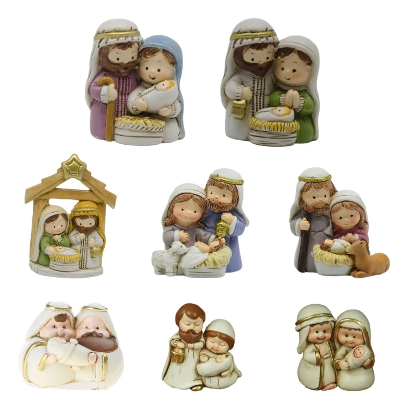 Nativity Statue Set Resin Christmas Figurines Nativity Scene Set Manger Scene Christmas Indoor Decorations Holy DropShipping