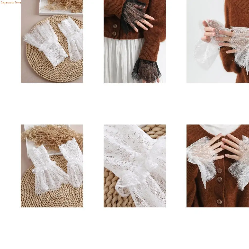 Q5WE Ruffle Fake Sleeves Girls Pleated False Cuffs for Women Sweater Wrist Warmer Female White Black Color Shirts Lace Cuffs