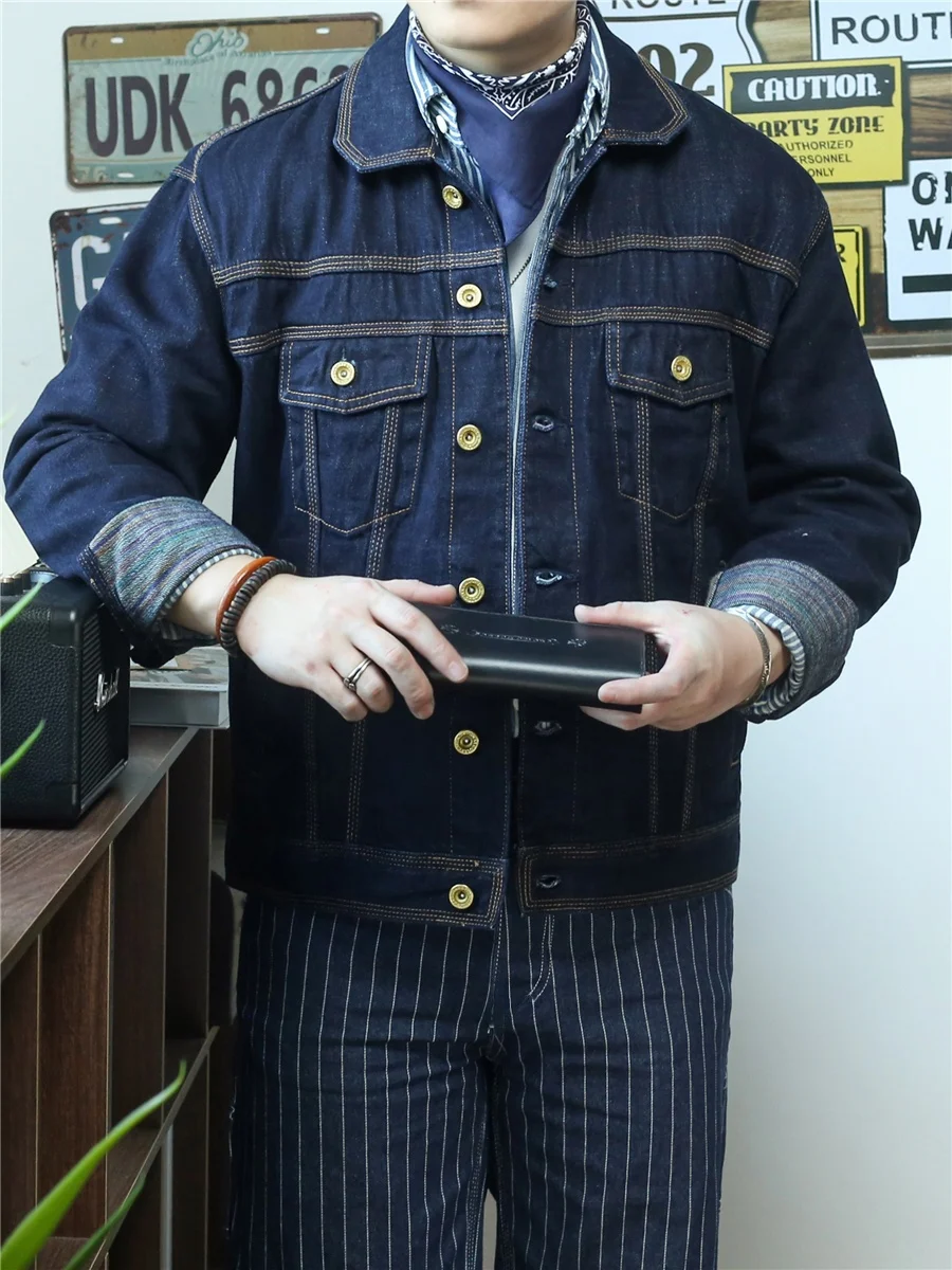 

Heavyweight Original Color Red Ear Denim Jaet Men's Autumn Winter American Retro Ameika Jaet Outerwear Youth Long Sve