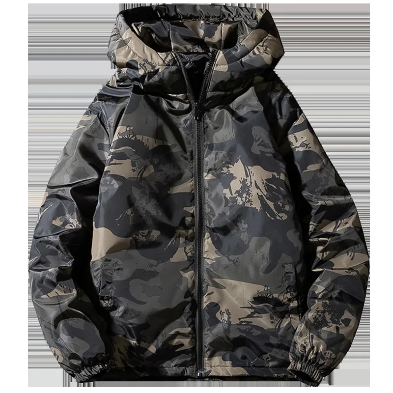 2025 الخريف الشتاء الرجال سترة رشاقته الرسم المطبوعة الذكور ملابس خارجية سحاب أكمام طويلة مقنعين فضفاضة في الهواء الطلق رجل أسفل معطف