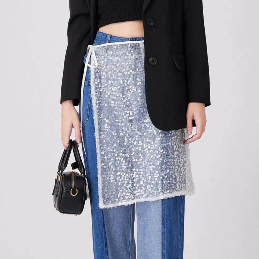 สีทึบกระโปรง Elegant LACE-up เลื่อมตาข่ายกระโปรงผู้หญิงเงา Decor Soft Breathable เส้นด้าย