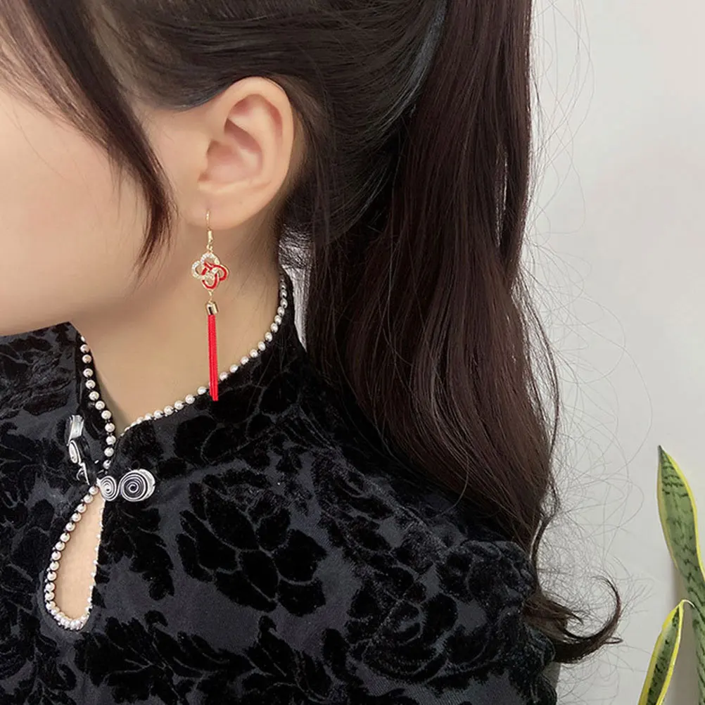

4Pairs Traditional Chinese Earrings Exquisite Long Dangle Tassel Earrings Set for Women Festive Party Banquet Outfit Accessory