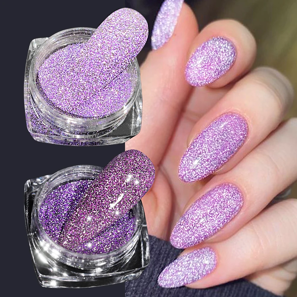 8Colors Pink/Purple Reflective Glitter Nail Powder Net1-2g Crystal Diamond Pink Chrome Powder Super-Flash Sparkly Pink Powder