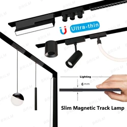 Ultra Slim Magnetic Track Light, superfície montada trilho do teto, Smart Home, Flood Grille Spot, moderna lâmpada LED, preto e branco, DC 48V, 6mm