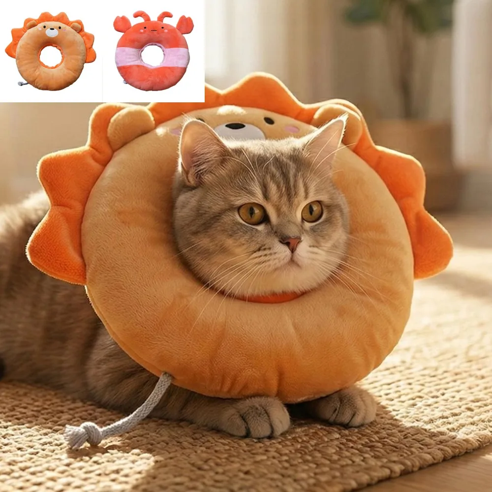 Cute Pet Cat Elizabethan Collar Dog Cat Wound Healing Anti-Bite Licking Neck Protection Collar Fun Crab Lion Soft Plush Collar