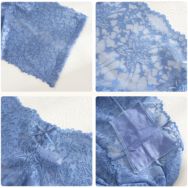 5Pcs/Set Sexy Lace Perspective Panties Solid Color Hollow Out High Waist Star B… - Image 5