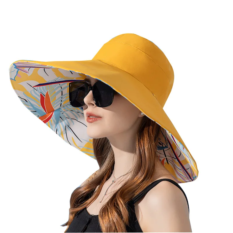 H115 Double sided fisherman hat for women, enlarged brim for summer, sun hat for fashionable sun protection，summer caps