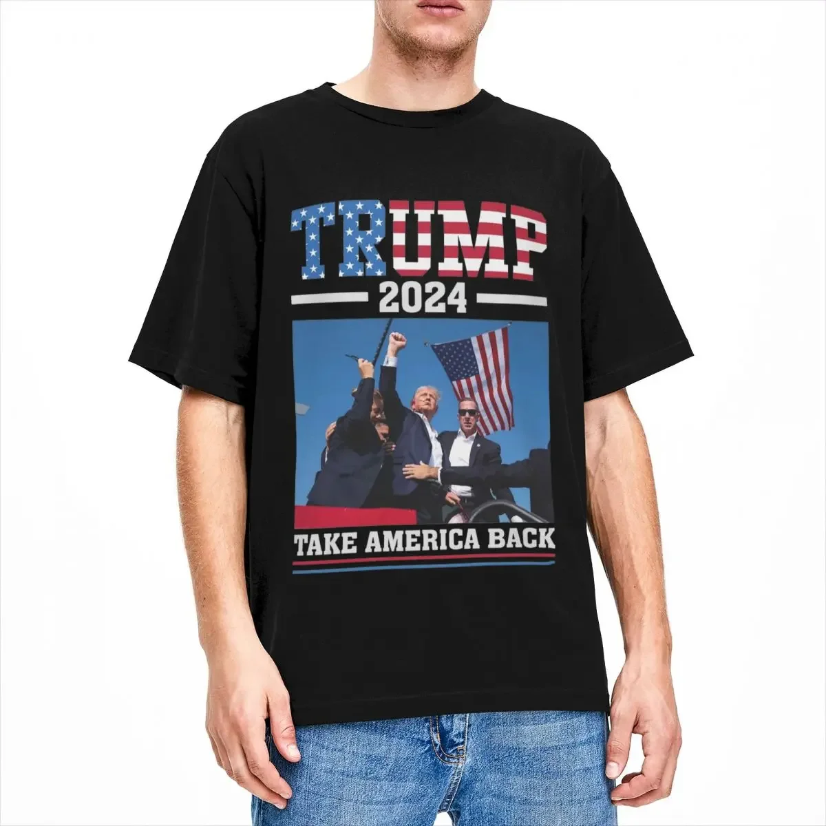 Unstoppable Battle Trump 2024 Summer Trend Harajuku Men's Casual T-shirt Fashion Retro Loose Premium Printed Top