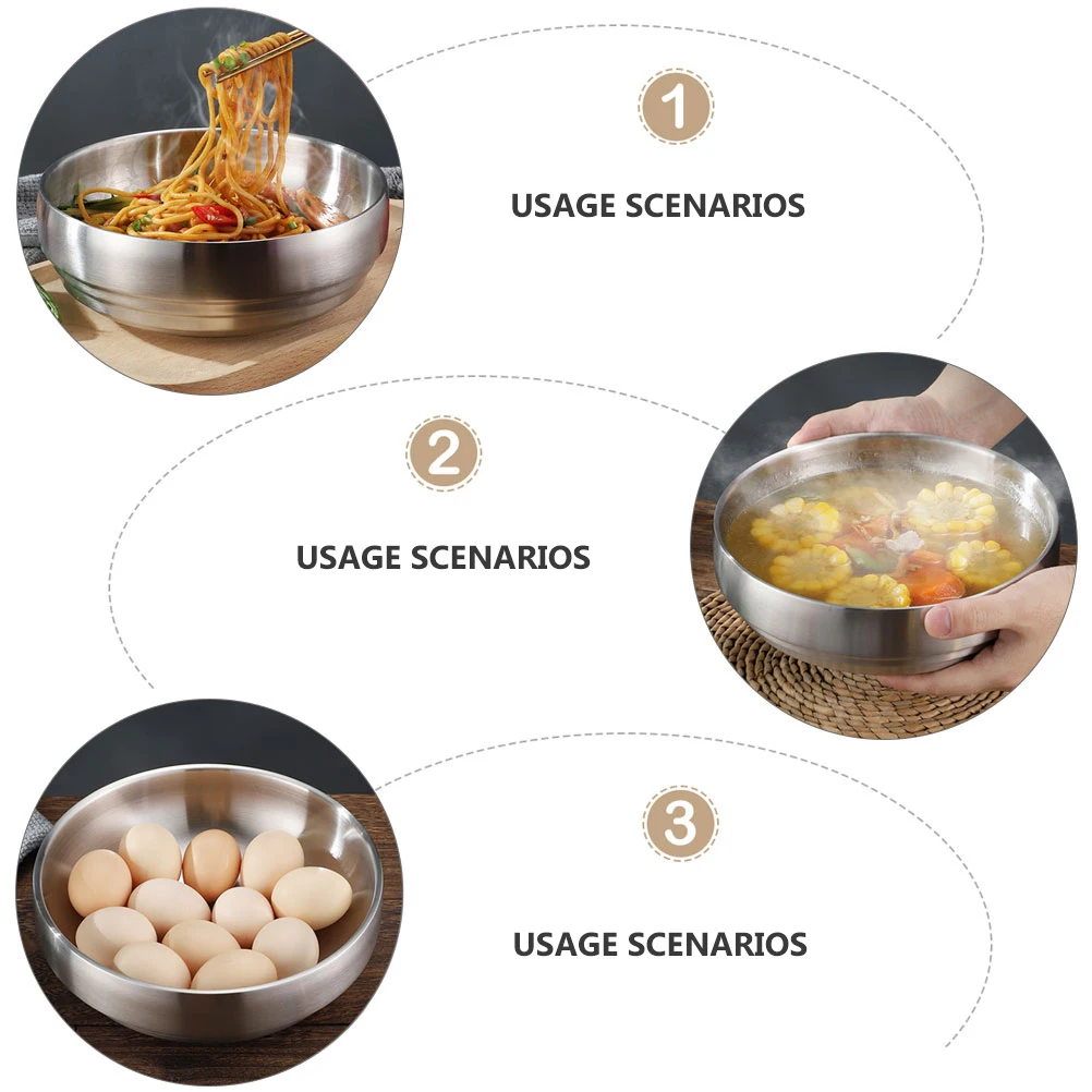 

Stainless Steel Ramen Bowl Double Layer Insulated Kitchenware Large Soup Noodle Container Anti Scald Easy Clean Hygienic