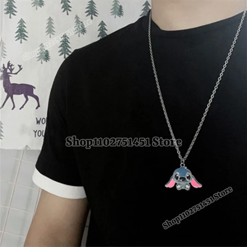 Cute Disney Stitch Necklace with Long Cross Chains Lilo Stich Figure Charms for Couple Accessories Jewelry Fashion Cartoon Alloy