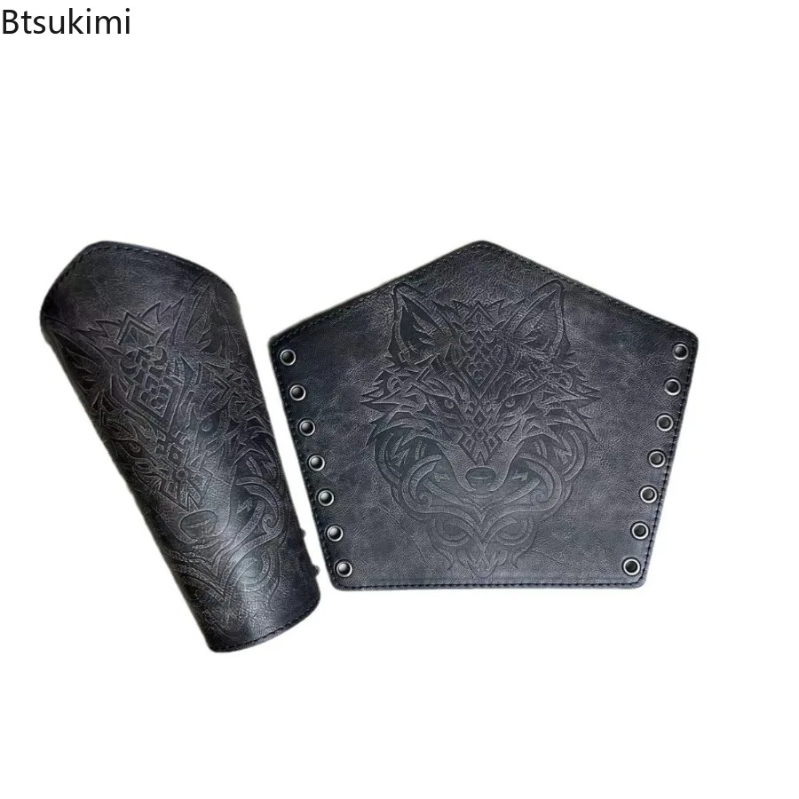 

Medieval PU Leather Embossed Armor Gloves Wristband Renaissance Punk Gothic Knights Pirate Bracers Retro Halloween Costume Prop