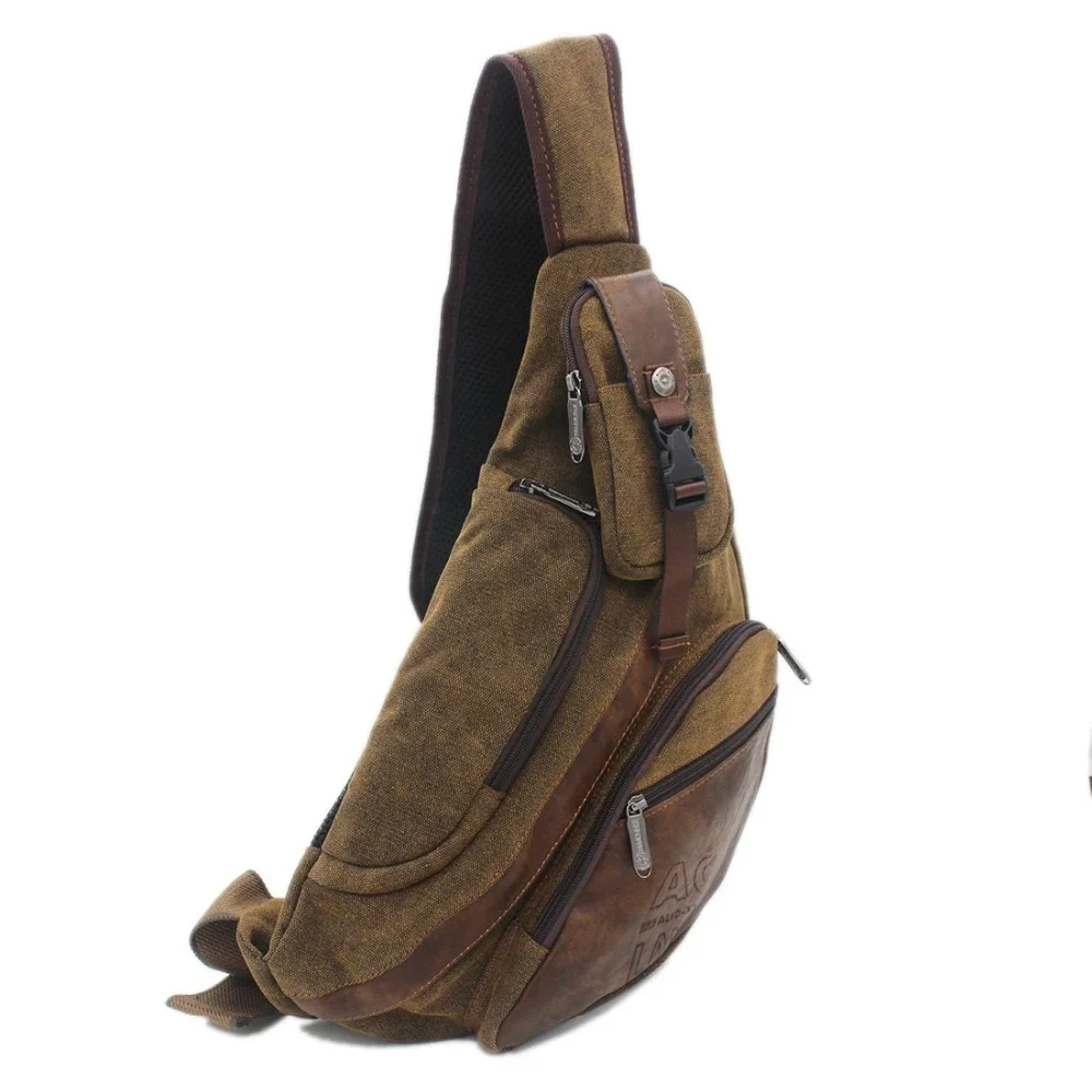 Bandolera de lona de alta calidad para hombre, bolso de pecho cruzado para ordenador portátil, mochila para subir a la espalda, bolso de un solo