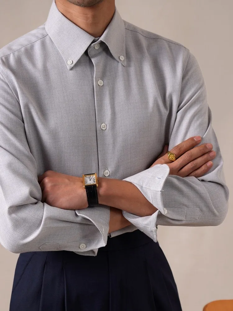 Leisure Turn Down Collar Long Sleeve Business Male Shirts Solid Color Single-Breasted High Quality Tops Office Mens Shirt