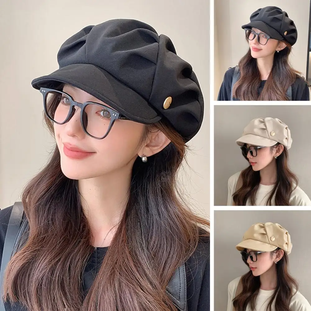 Beret Hats For Women Stylish Cloud Top Octagonal Beret Hat Solid Color Short Brim Versatile Women Cap For Autumn/Winter