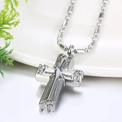 BONISKISS Fashion Cross Necklace Cremation Cylinder Ashes Keepsake Holder Memorial Lord Prayer Pendant for Men Women Urn Jewelry