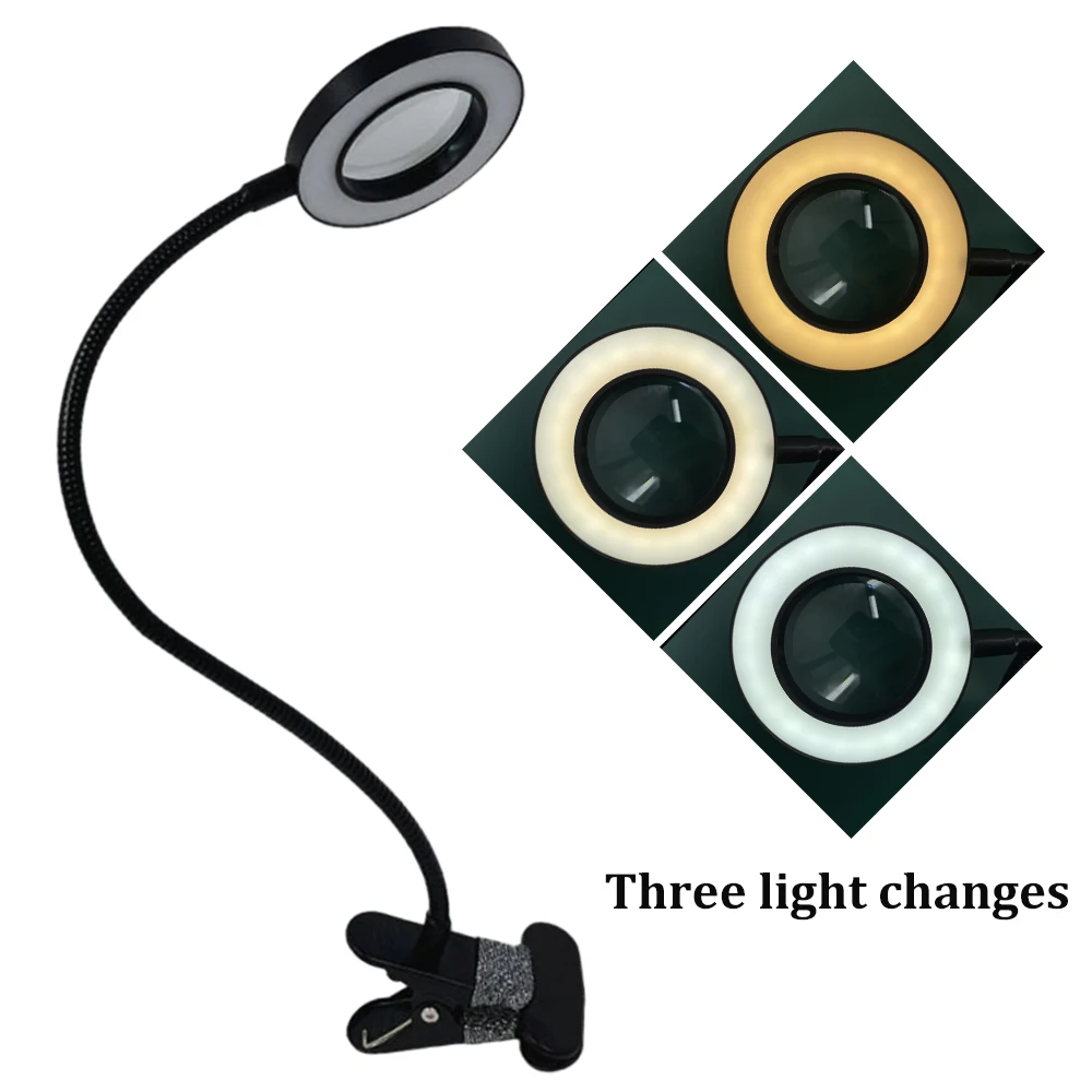 Night Reading Light With 5X Magnifying Glass Electronic Parts Maintenance Welding Tool Color Temperature Adjustable