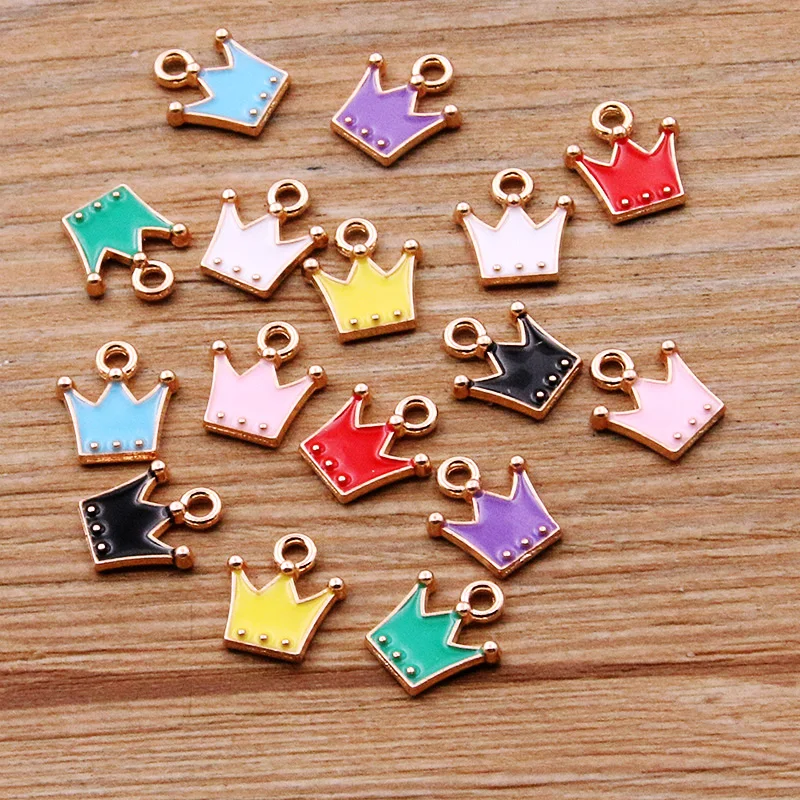 30PCS 11*12mm 8 Color Alloy Metal Drop Oil Small Crown Charms KC Gold Pendant For DIY Bracelet Necklace Jewelry Making