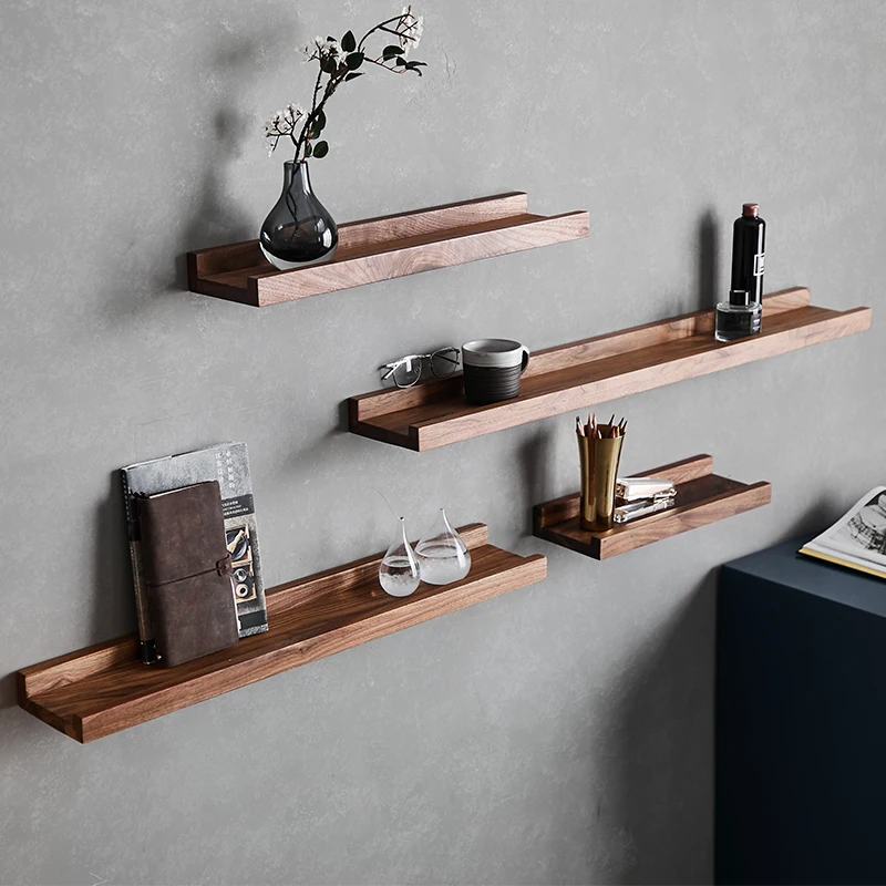 Wall shelf Solid wood wall baffle desktop Bedroom wall laminate Shelf Black walnut board