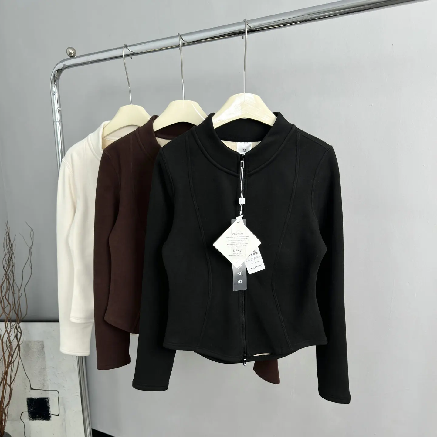 

Women's Slim Fit Fce Lined Stand Collar Double Zipper Jaet Casual Spor Sle Autumn Winter Warm ort Coat