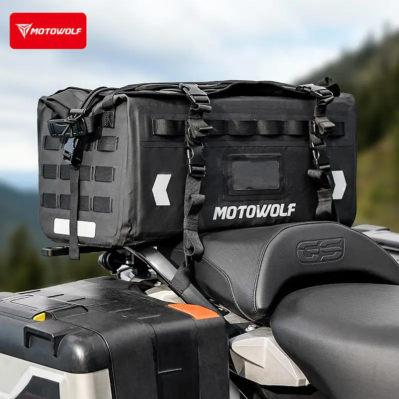 Waterproof Tail Bag Motorbike Scooter Travel Cycling Riding Luggage Dry Bag Roll Pack 37L Universal Motorcycle Back Seat Bag