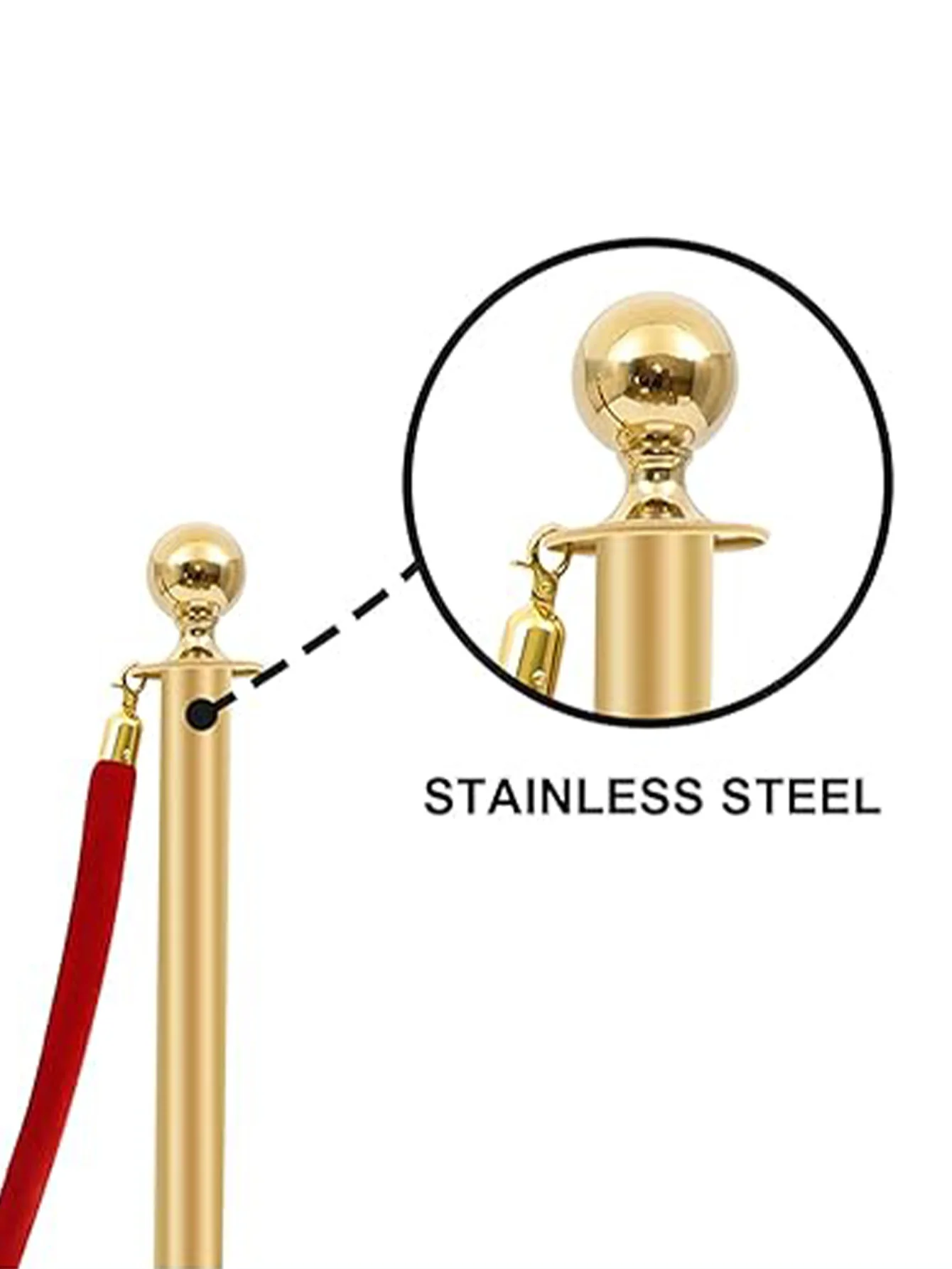 Crowd Control Stanchion, Stanchions Set With 4.8 FT Gold Red Velvet Rope, Crowd Control Barriers, Easy Connect Assembly