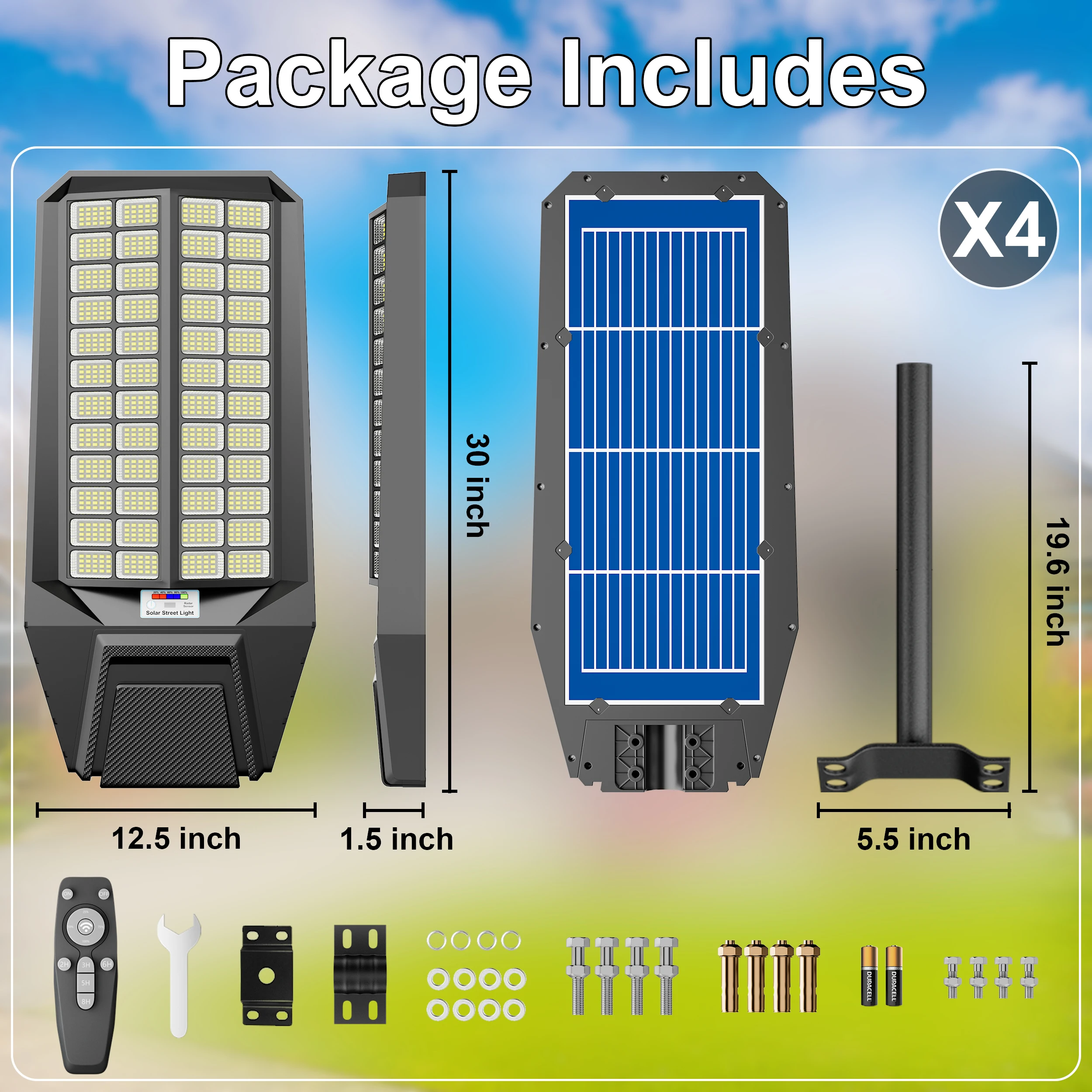 3Pack-6000W High Translucent Glass Mask, Zero Electricity Cost Solar Street Light - Stays On All Night, Motion Sensor, Remote Co