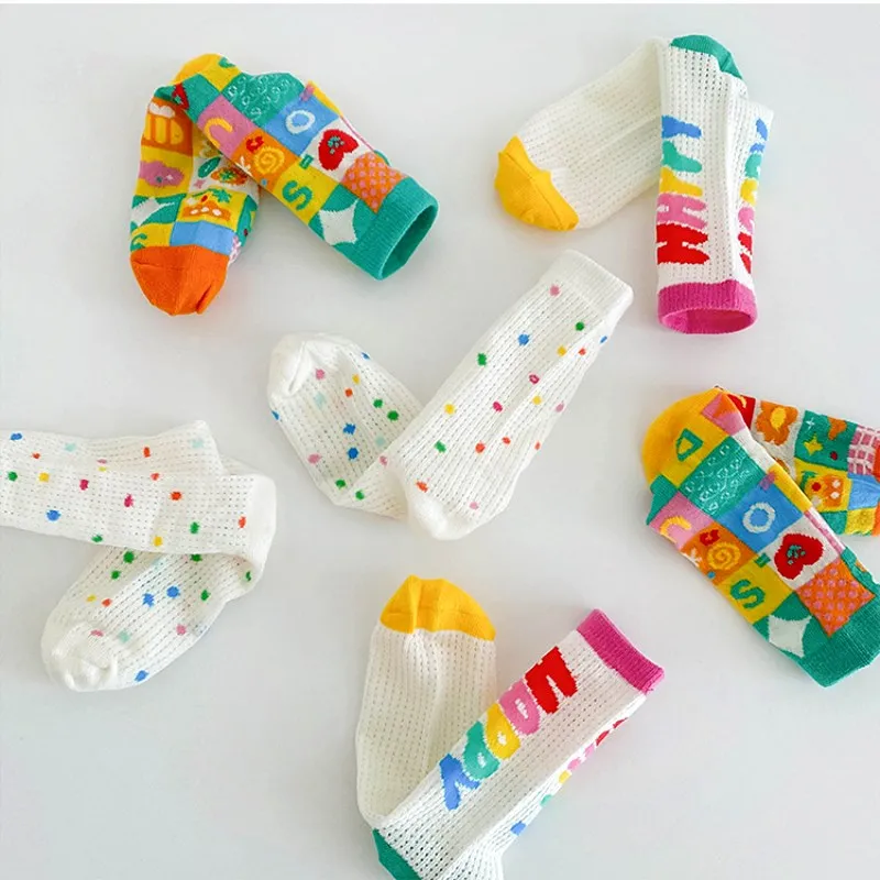 1-12Y Children Socks Summer Socks Kids Boys Girls Rainbow Color Cute Trendy Socks Ventilation 3 Pairs/bag