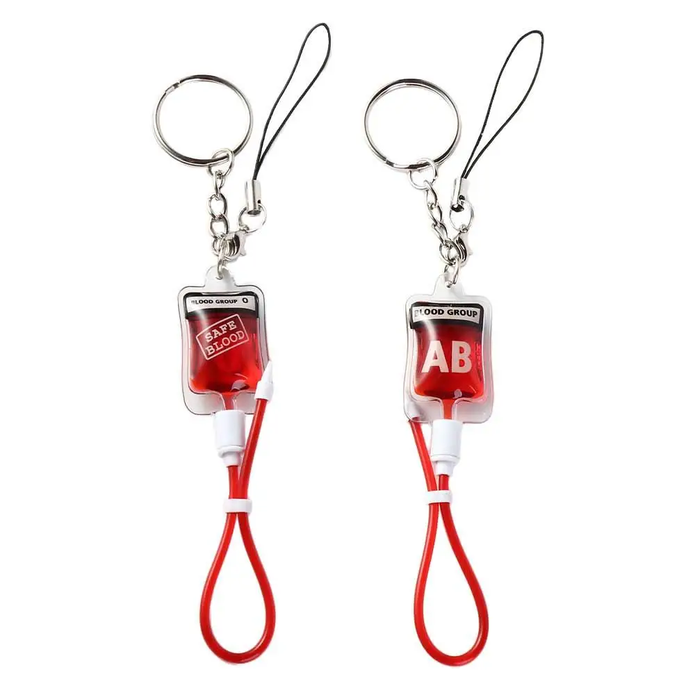 1pc Blood Type A B O AB Plasma Pack Blood Bag PVC Pendant DIY Jewelry Making Gift Charm Keychain Accessory Keyring