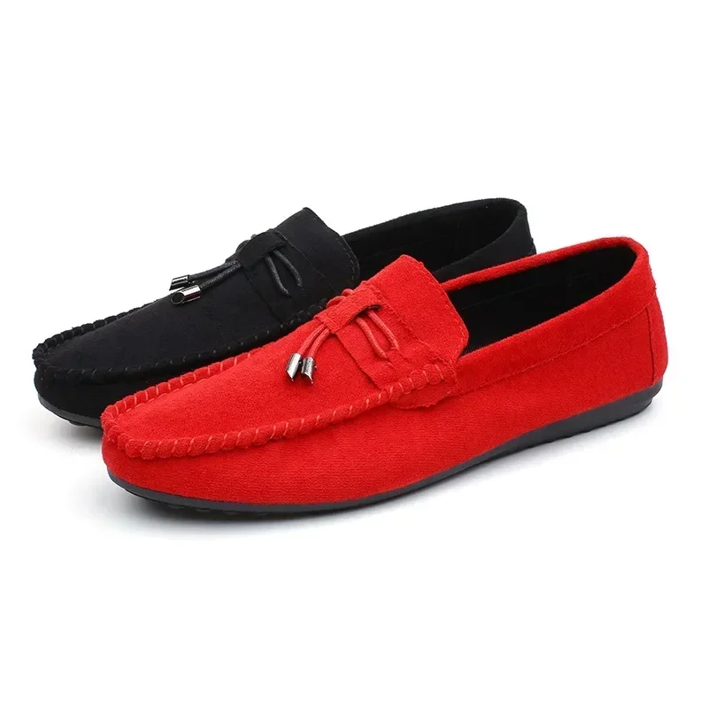 Men Casual Shoes Fashion Male Shoes Suede Soft Men Loafers Leisure Moccasins Slip On Men\'s Driving Shoes Black Red Man Lazy Shoe